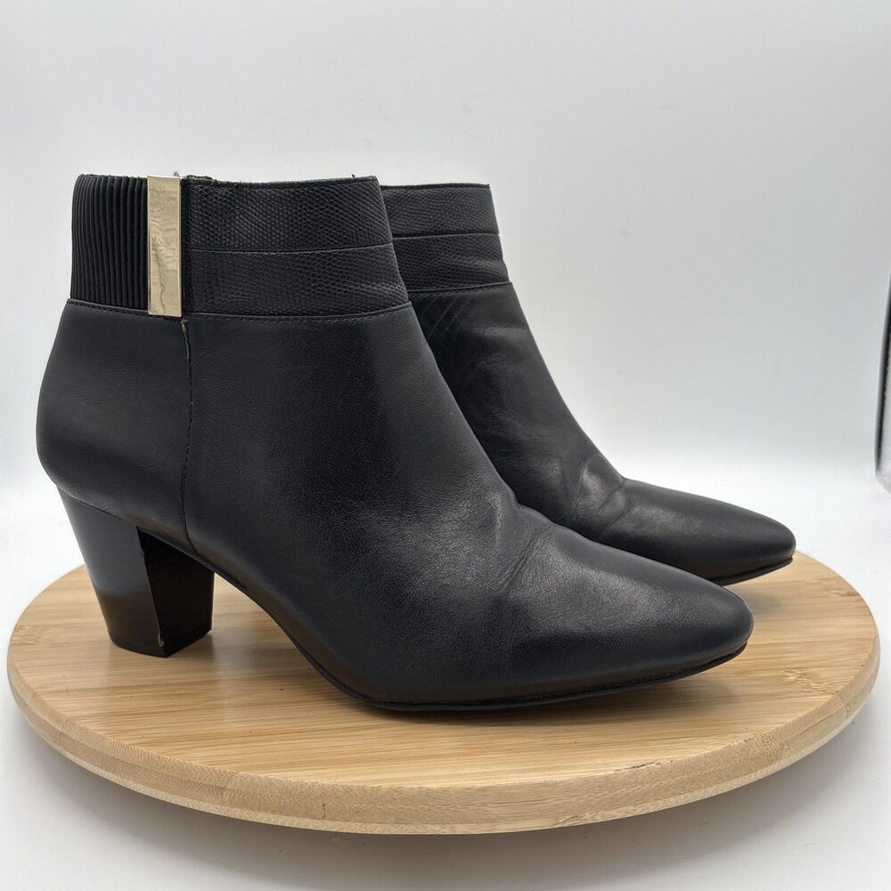 Alfani Step N Flex Palessa Black Leather Ankle Boots Women’s 8M Pointed Toe